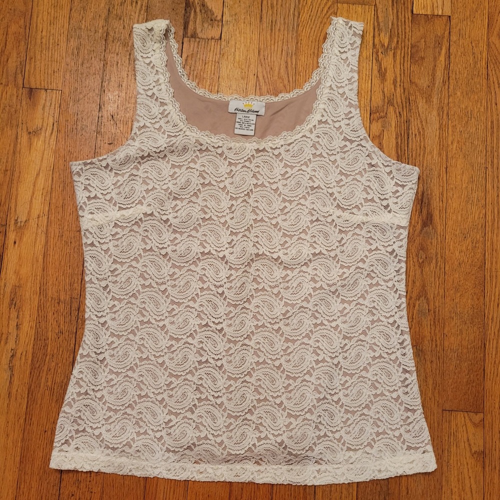 Kathleen Kirkwood L Tank Top Cream Paisley Lace Cottage Whimsigoth Feminine Boho